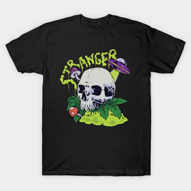 Skull with ufo Stranger T-Shirt by Petko121212